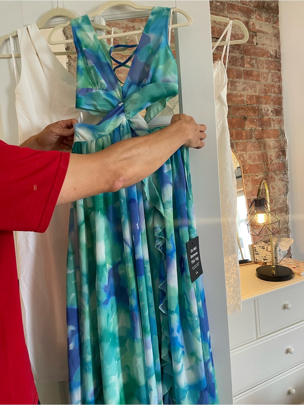 Lulus Elisanna Teal Multi Floral Lace-up Midi Dress Green - Size M - Picture 3 of 5